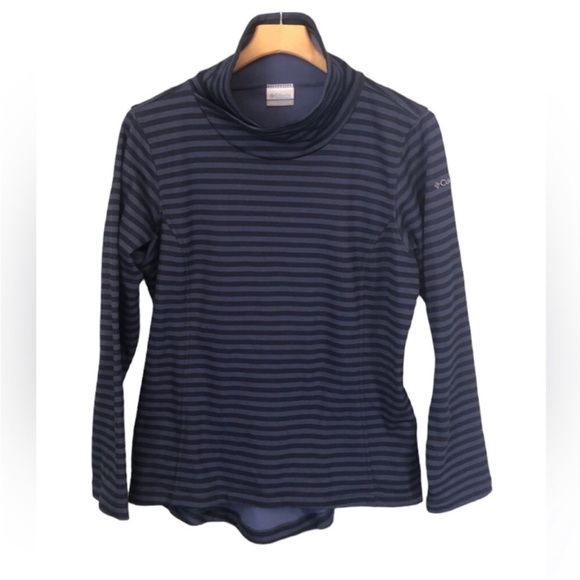 Columbia Navy Striped Long Sleeve Funnel Neck Mountain Run Pullover Large - Picture 1 of 9